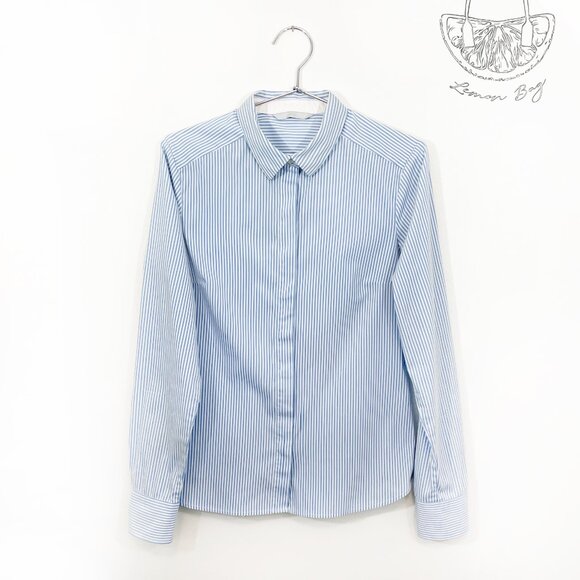 H&M / Fitted Office Button Down Shirt Collar / Blue White Stripes / Size S - Picture 3 of 6